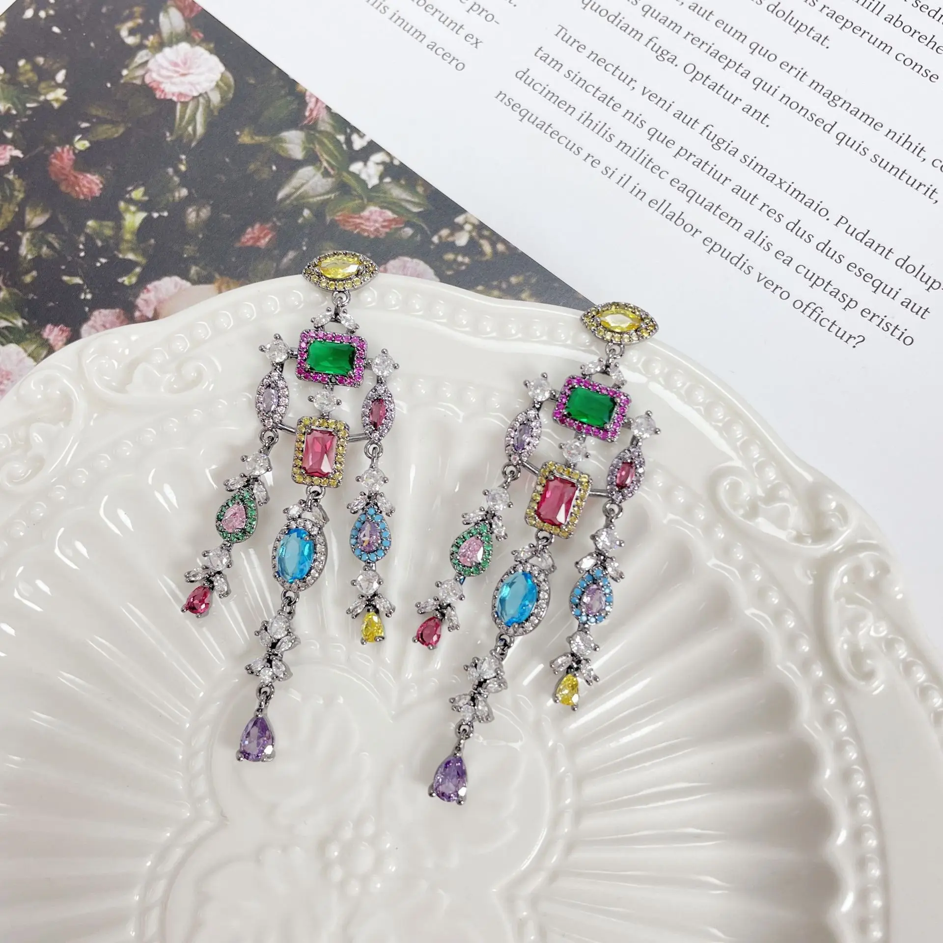 Bilincolor Colored Zircon Tassel Light Luxury Earrings For Women