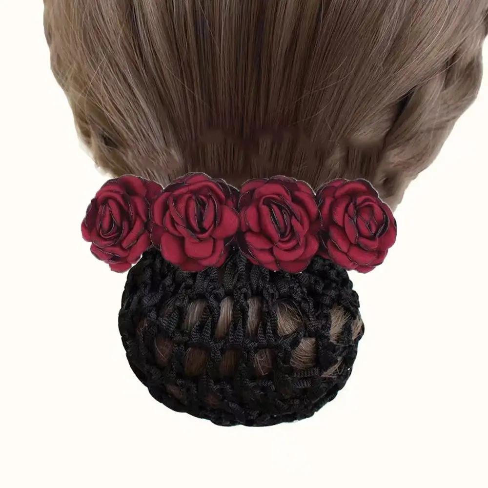 Mesh Flower Bun Net para mulheres, pessoal Crochet Bun Net, Hairpin estilo coreano, cocar rosa, clipe de primavera, Flower Bun Net Snood, presente do dia