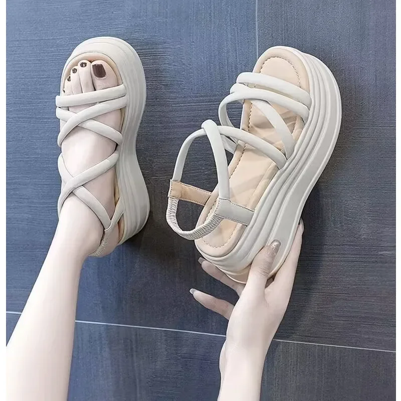 Fashion Cross Strap Wedge Heel Sandals Woman Summer Chunky Platform Slingbacks Women Slippers Thick Bottom Slides Flip Flops