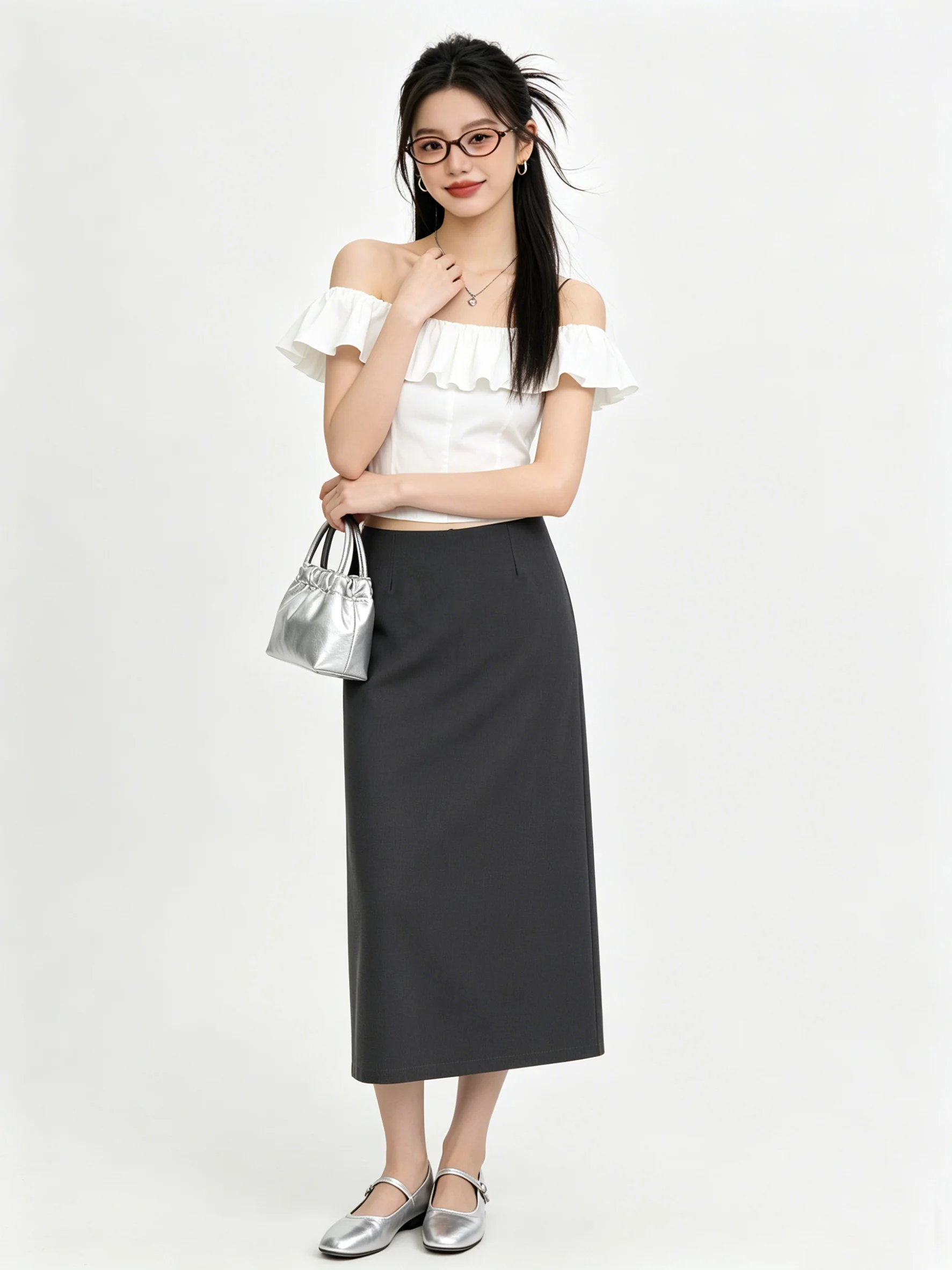 

Commute High Waist A-Line Midi Skirt Women's Design Sense Open Split Wrap around Suit Skirt Elegant Slimming Versatile
