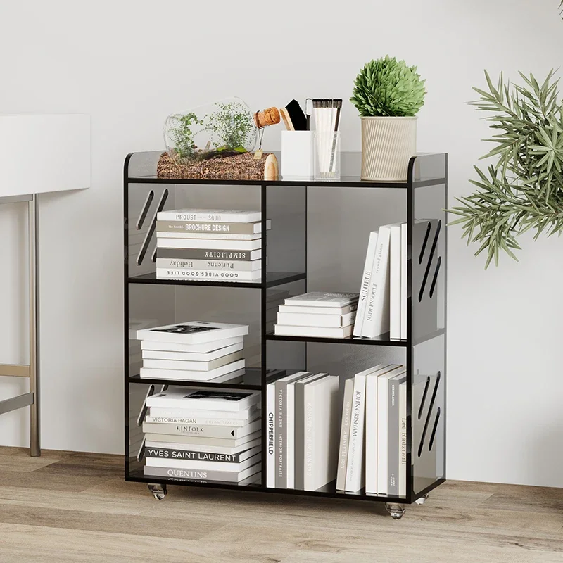 

Minimalist light luxury acrylic mobile bookshelf, wheeled cart shelf, floor-to-ceiling reading, storage rack next to home desk