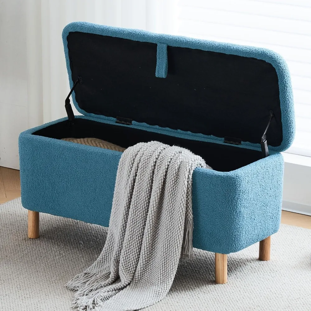 

Storage Bench Bedroom Bench Sherpa Ottoman Storage Entryway for Living Room Rectangular Boucle Foot Rest Stool Padded Seat (39.5