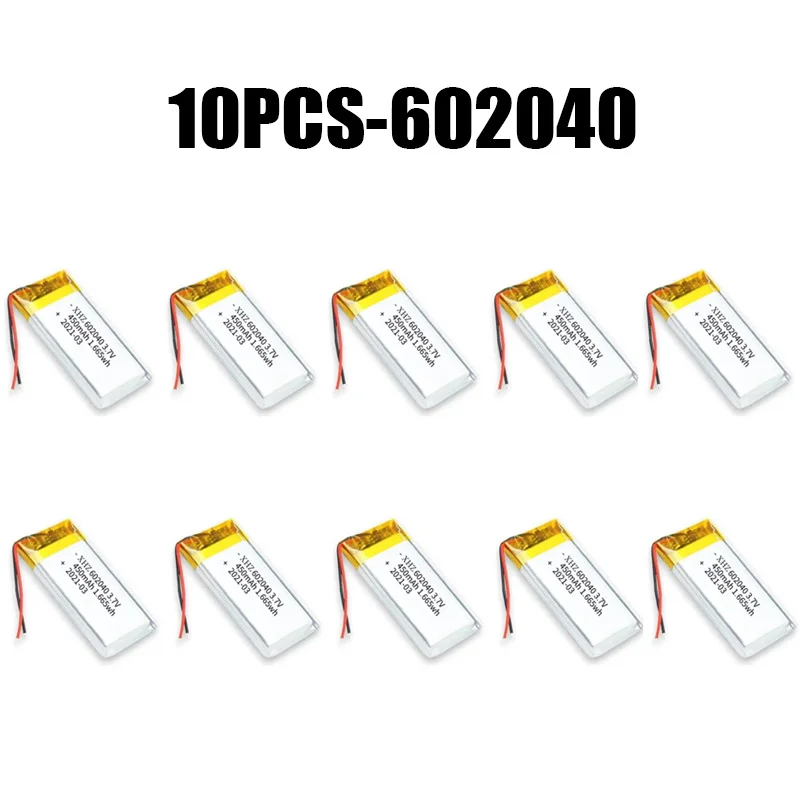 602040 10PCS 450mAh 3.7V Li-po Li-ion Lithium Polymer  Battery for MP3 MP4 MP5 GPS Toy DVR Bluetooth Speaker Recording Pen