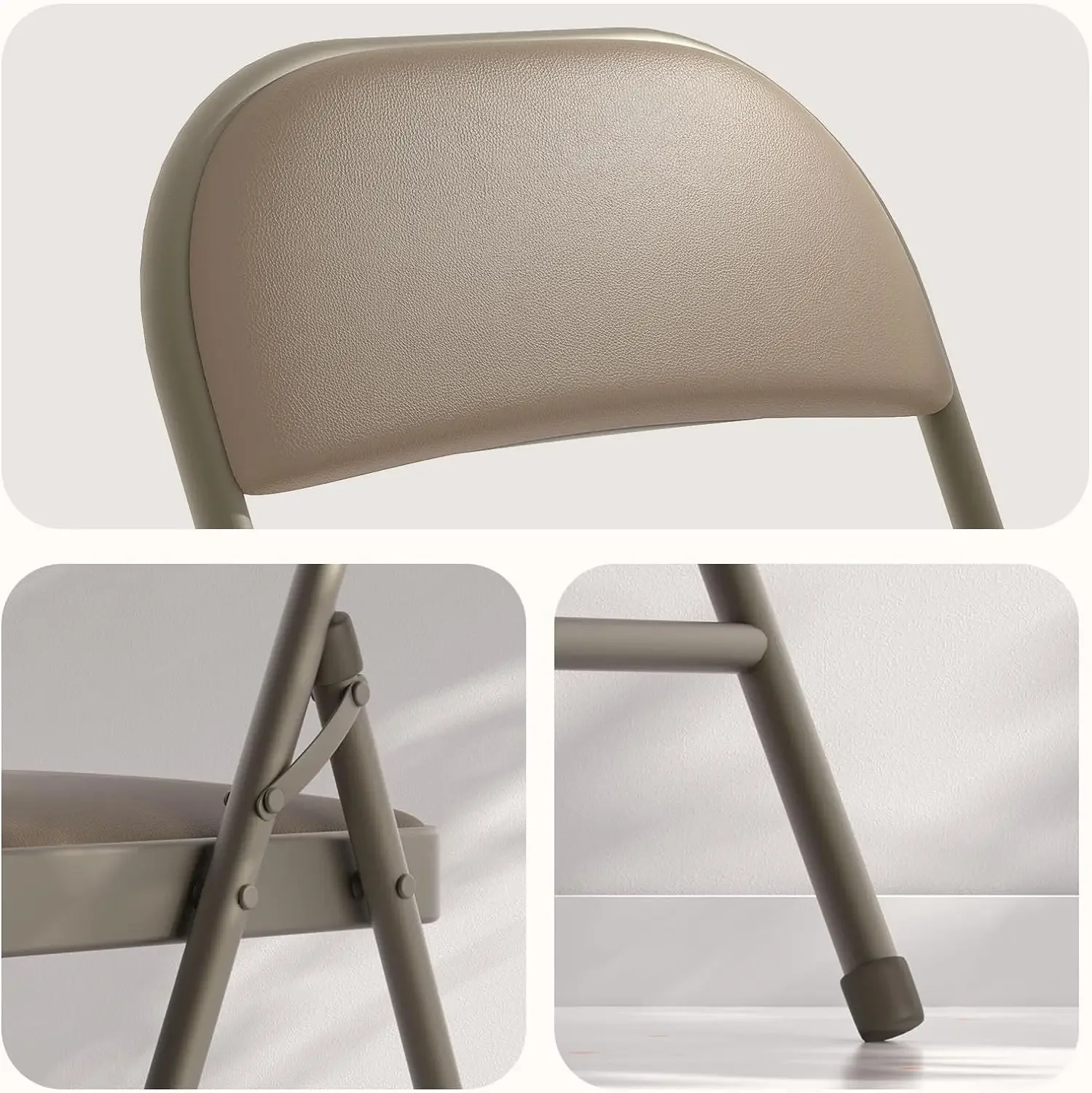 Folding Chairs with Padded Cushion and Back, Khaki Metal Chairs with Comfortable Cushion for Home and Office for Indoor &Outdoor