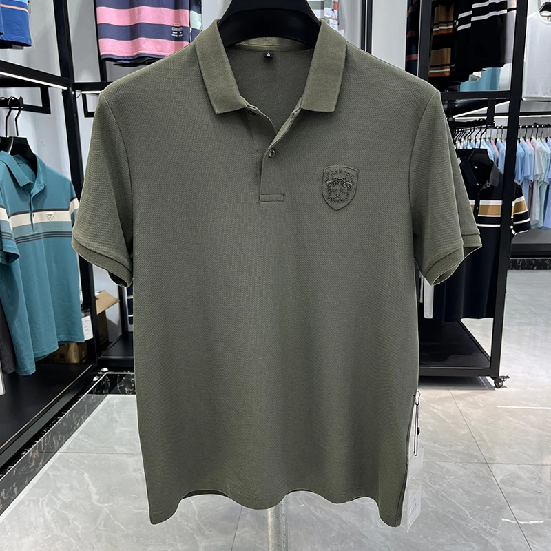 POLO de solapa de alta calidad para hombre, camisa de diseñador de alta gama, informal de negocios, escudo bordado, de manga corta, nuevo Top,