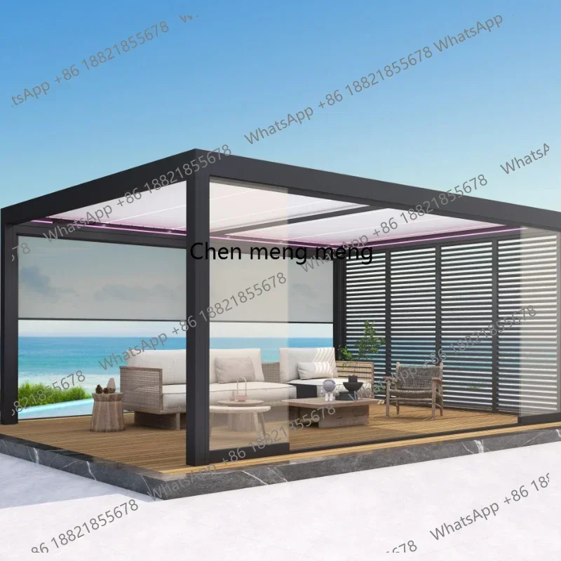 D182Freestanding Louvered Pergola with 6063T6 Heavy Duty Frame and Full Glass Enclosure for Year-Round Outdoor Use