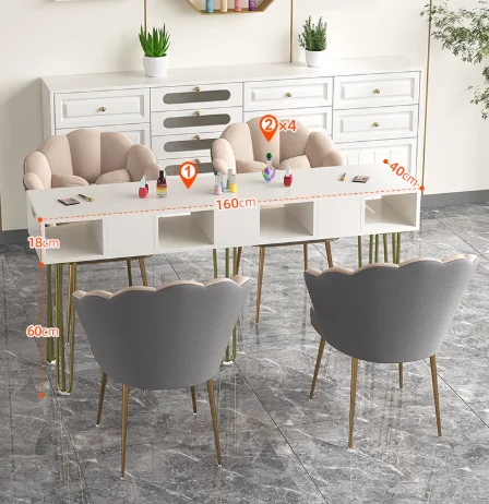 160cm Modern Wood Salon Nail Table and Chair Set with Double Table 4 Chairs Eco-Friendly Durable Vacuum Cleaner