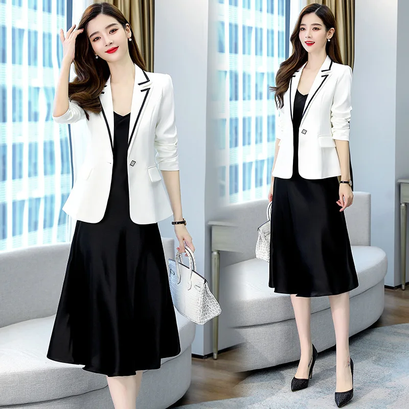 YASUGUOJI Elegant Belt Blazer Dress Suits for Office Lady 2022 Spring Slim Cascading Ruffle Sleeveless Dress 2 Piece Set Women