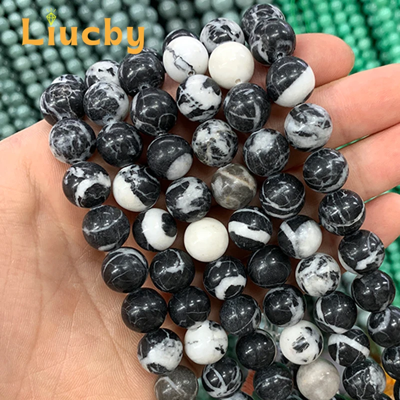 Pedra Zebras Natural para Fazer Jóias, Contas Artesanais Lisas, Brincos e Colares, Preto e Branco, DIY, Atacado, 4mm, 6mm, 8mm, 10mm, 12mm