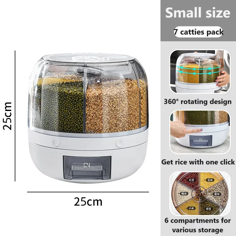 Dispensador de arroz giratorio de 360 grados, Cubo de grano de cereales seco sellado, a prueba de humedad, contenedor de alimentos de cocina, caja