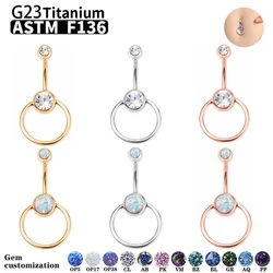 G23 Titanium Sexy Belly Button Ring Piercing Jewelry Navel Ring For Women F136 Double Bezel Setting Delicate Zircon Opal