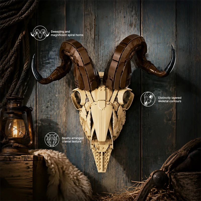 New 88061 1129pcs MOC Sheep skull Building Blocks Model Decoration Simulation Wall Animal Bricks Adult Toy Birthday Gift Set