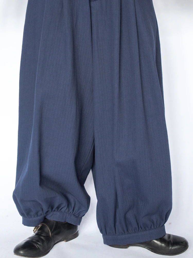 

Синие хлопковые брюки цвета хаки с несколькими складками, широкие брюки для поездок на работу, длинные брюки, осень 2024, женские брюки со средней талией