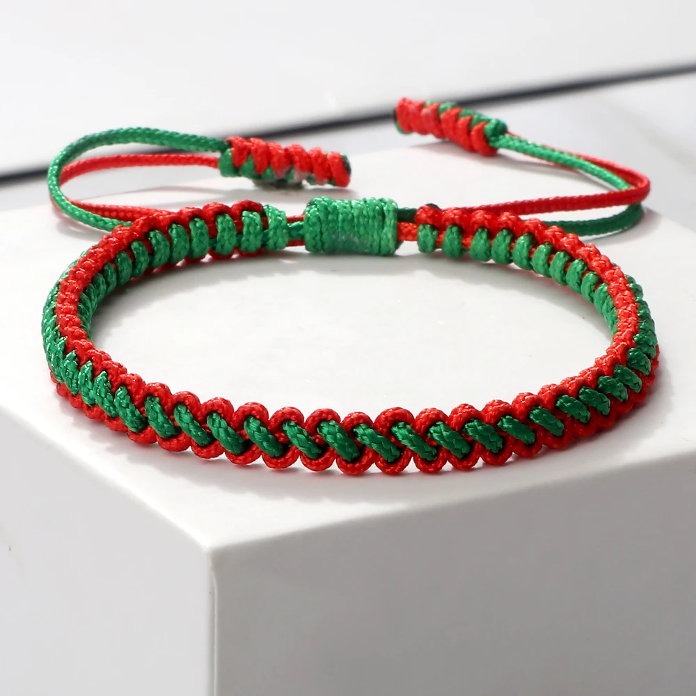 Tibetan Buddhist Lucky Charm Bracelets & Bangles for Women Men Handmade Knots Green Red Rope Christmas Gift Bracelet Jewelry