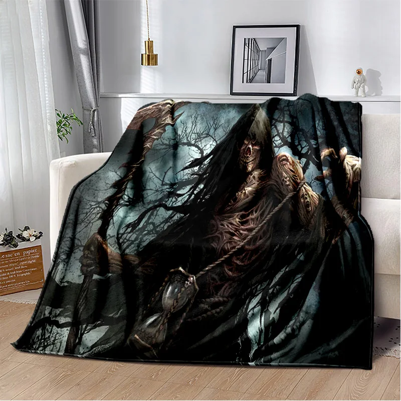 3D Grim Reaper Death Skull Gothic Miękki pluszowy koc, flanelowy koc do salonu Sypialnia Sofa Piknik Dzieci