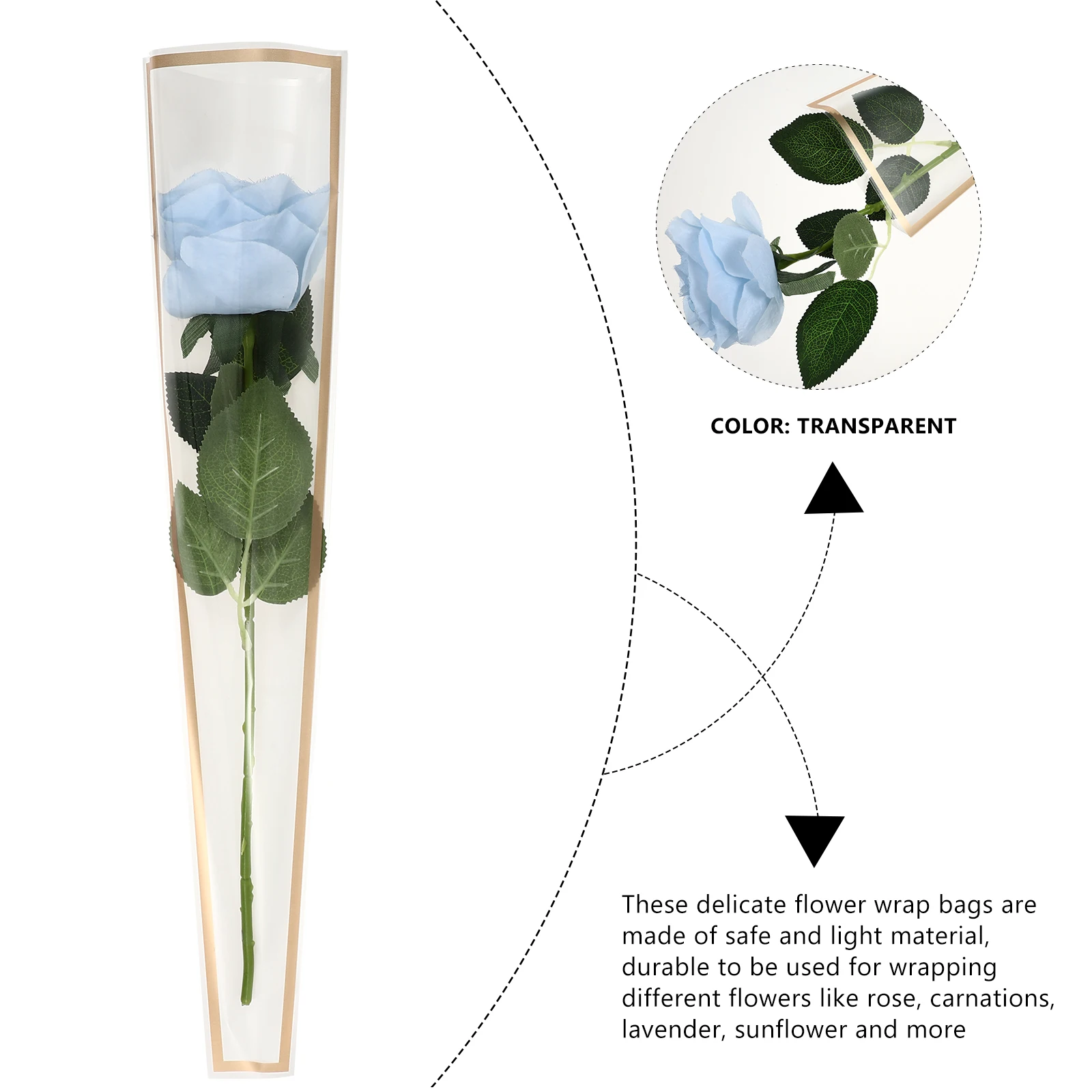 

50Pcs Flower Wrap Bags Delicate Single Rose Sleeve Bouquet Wrap Bags for Carnation Lavender Lily Chrysanthemum Birthday Gift