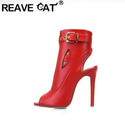 REAVE CAT Summer Sandals Ankle Boots Women 11cm Stiletto High Heels Shoes Peep Toe Ladies Big Size 34-50 F1505