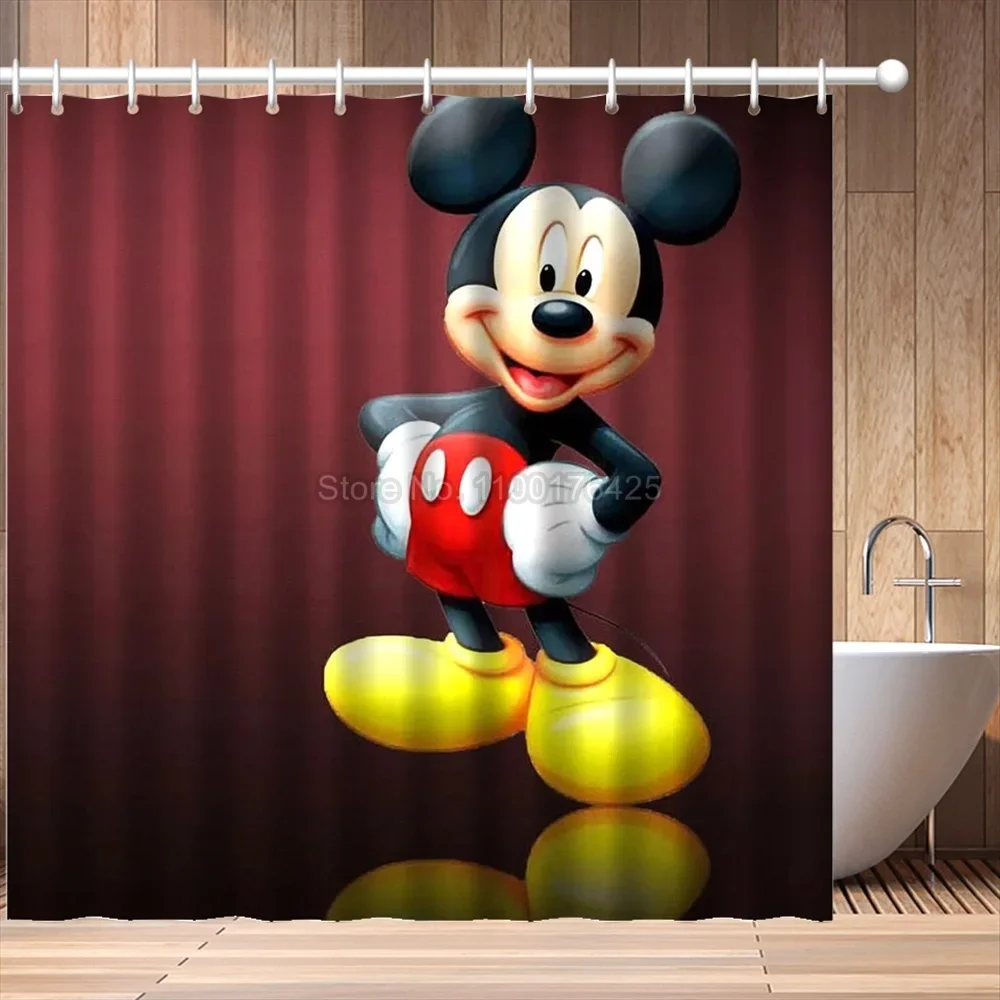 Mickey Mouse Shower Curtain Sets Kids Bathroom Decor with Hooks Waterproof Washable Cartoon Bath Drapes