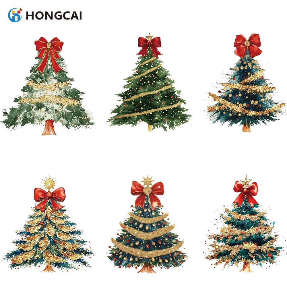 6-teiliges Wärmeübertragungs-Vinylaufkleber-Set: Weihnachtsbäume im Aquarell-Stil, perfekt für selbstgemachte Weihnachtsdekorationen und mehr