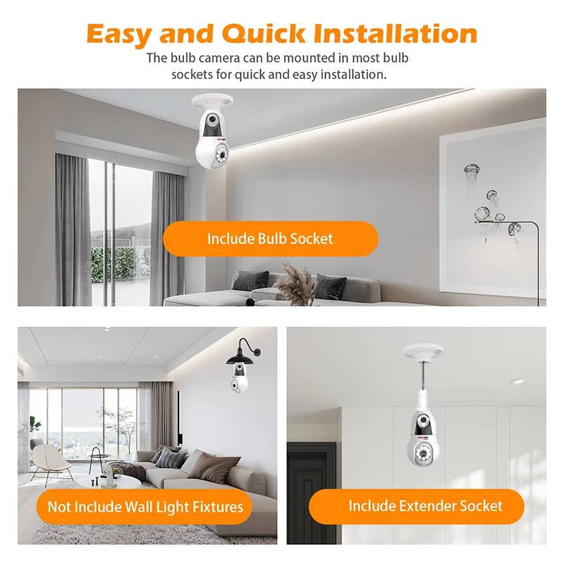Dual Lens Home E27 Buld Camera 2K PTZ Control Human Tracking Wifi Indoor Security Baby Monitor IP CCTV Surveillance Night Vision