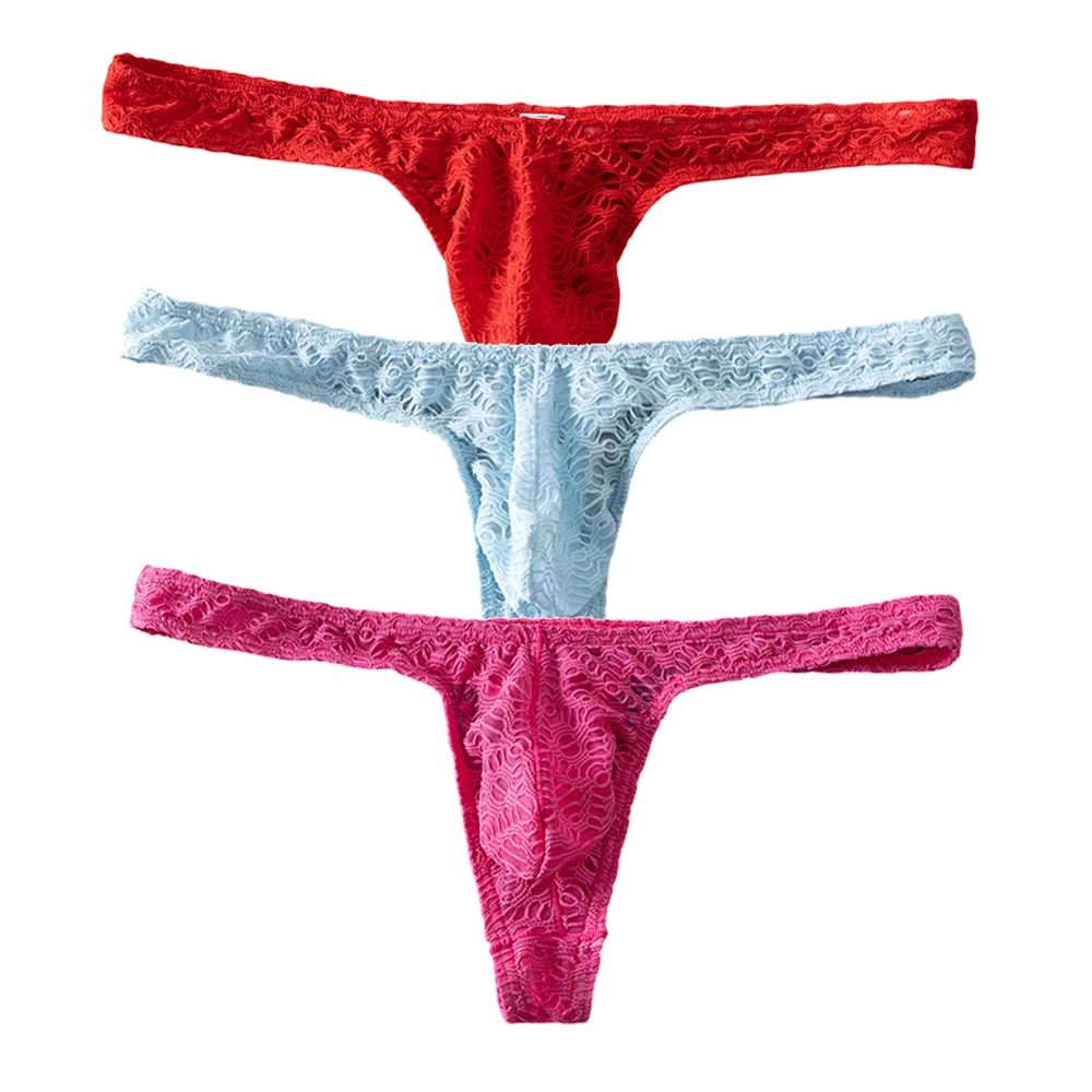 Solid Color Lace Sexy Men's G-strings Perspective Erotic Thong 3PCS/5PCS Bikini Underpants Trunks Breathable Low Waist Underwear