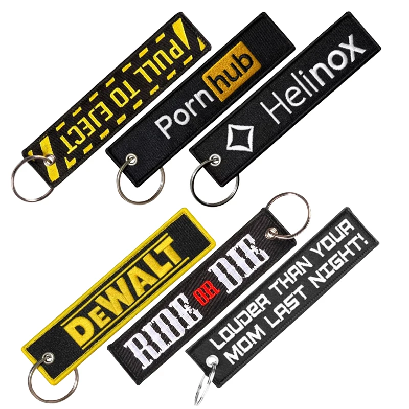 Image of Pull To Eject Ride Or Die Dewalt Beidseitige Stickmuster Lustiger Schlüsselanhänger Motorrad Roter Anhänger Schlüsselanhänger