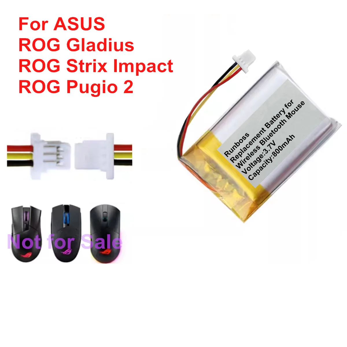 3.7V 800mAh Rechargeable Polymer Battery for Asus ROG Gladius , STRIX IMPACT II , Pugio II 2 Wireless Bluetooth Mouse Battery