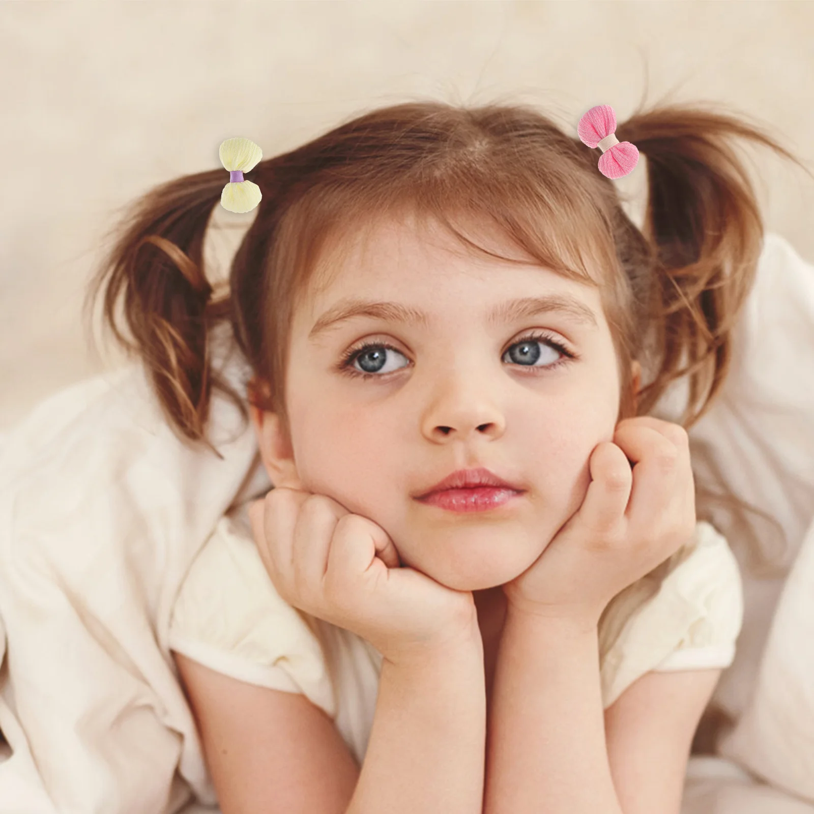 

6pcs Bow Ties For Baby Girls Mini Scrunchies Fine Hair Ponytail Holders Toddler Rubber Bands Infant Hair Accessories School