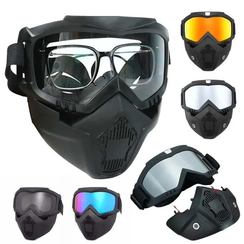Protective Motorcycle Face Mask Removable Full Face Tactical Motorcycle Helmet Goggles Windproof Snowboard Eyewear UV Protection