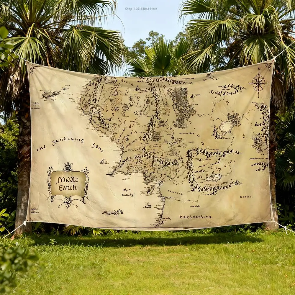 

Middle Earth Map L-Lords The R-Rings Flag Tapestry Banner For Bedroom Outdoor Living Room Restaurant Bar Wall Decor Party