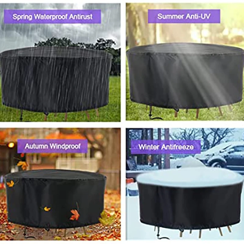 Outdoor Round Table Cover for Garden - Oxford Cloth, Dustproof Sunproof Rainproof, Durable Patio Furniture Cover