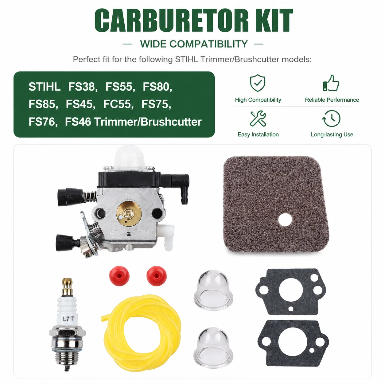 Carburetor Air Filter Fuel Hose Spark Plug Primer Bulb Check Valve Kit For STIHL FS38 FS45 FS55 FS80 FS85 FS75 FS76 Trimmer