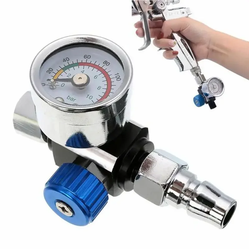 1/4" Mini Air Regulator Valve Tool Metal Air Regulator 1/4" BSP Threads Tail Pressure Gauge + Nozzle For Spray Gun Hardware Tool