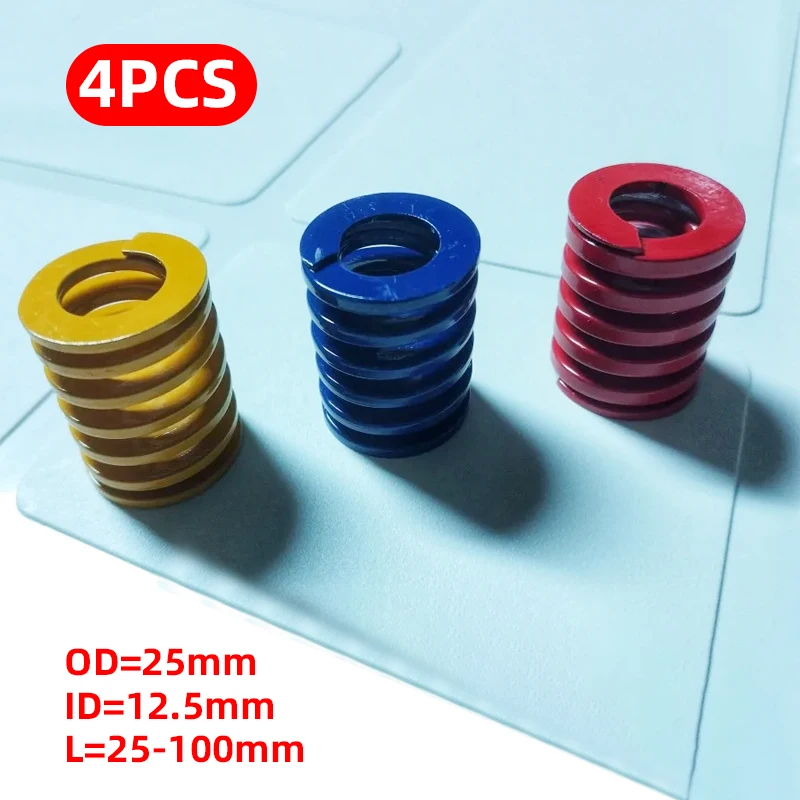 Creamily 4PCS Mold Springs Spiral Stamping Compression Die Springs For Pedal OD=25mm ID=12.5mm L=25-100mm