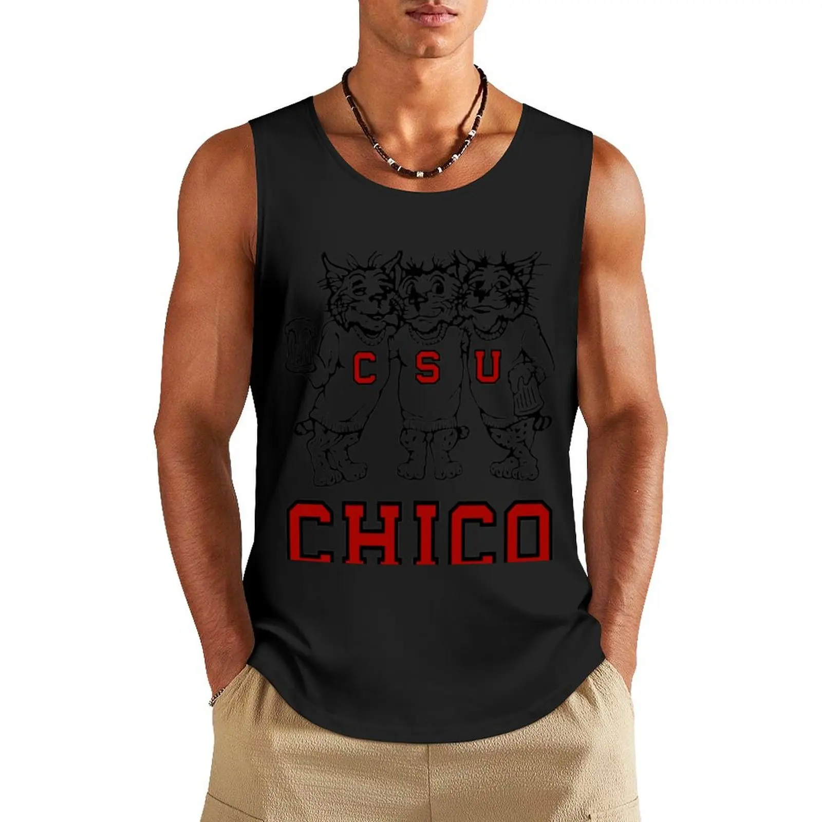 Chico State Vintage Drinking Wildcats Logo From The 1970's 1980's Tank Top muscle t-shirt Vest male gym clothing men