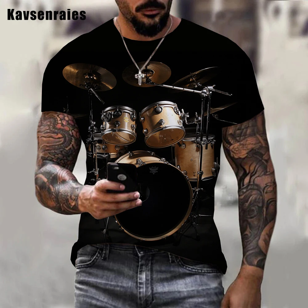 Men Women Summer Hot Sale 3D Print Musical Instrument Drum Funny T-shirt Casual Oversized Short Sleeve Unisex Hip Hop T Shirt