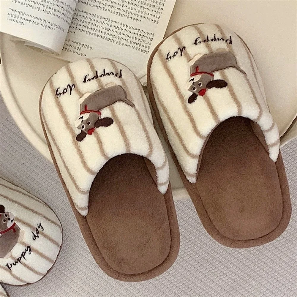 Cartoon Dog Pattern Women's Indoor Slippers Autumn Winter Warm Comfort Bedroom Slippers Woman Soft Lightweight Home Cotton Shoes