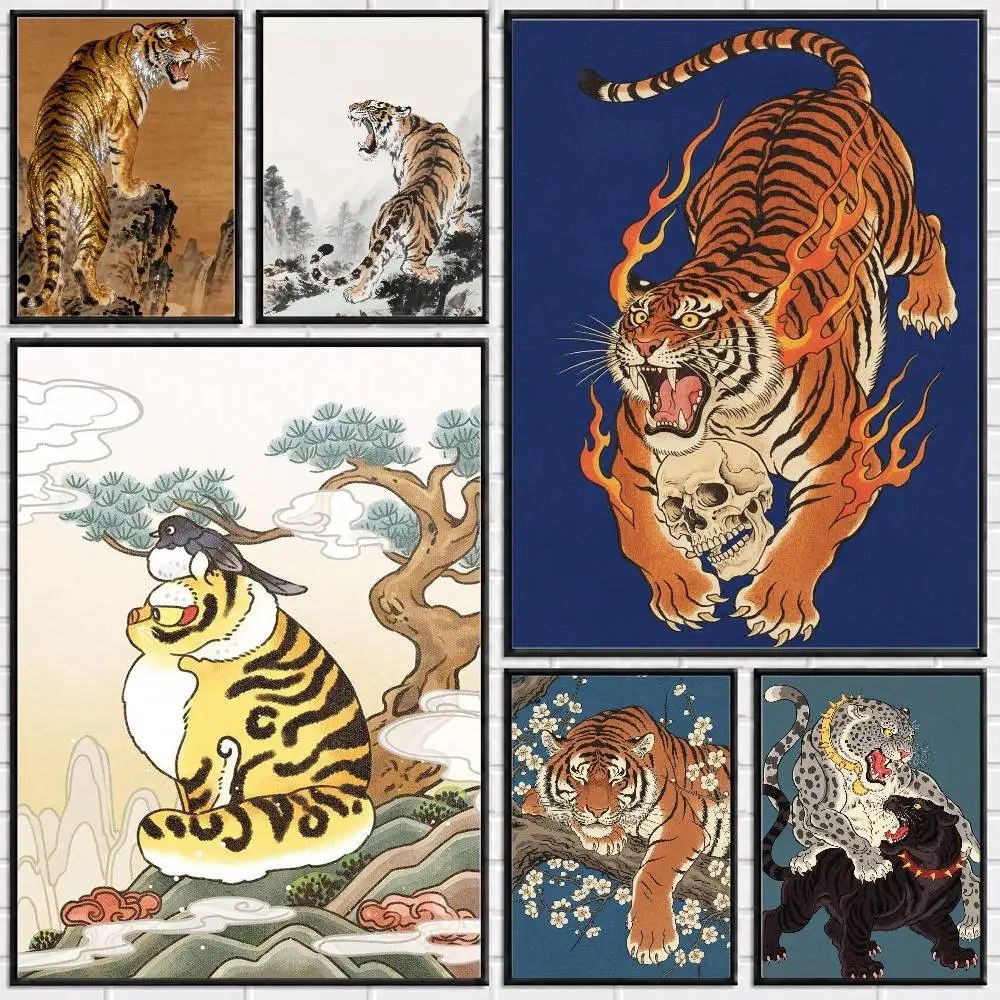Ukiyo-e Style Tiger Tortoise Print Poster Versatile HD Waterproof Wall Art Self-Adhesive Decor for Any Space Ideal Gift