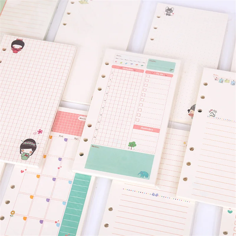 A5 A6 Kawaii 45 Sheets Loose-leaf Notebook Paper Refill Spiral Binder Index Inside Page Daily Monthly Weekly Agenda