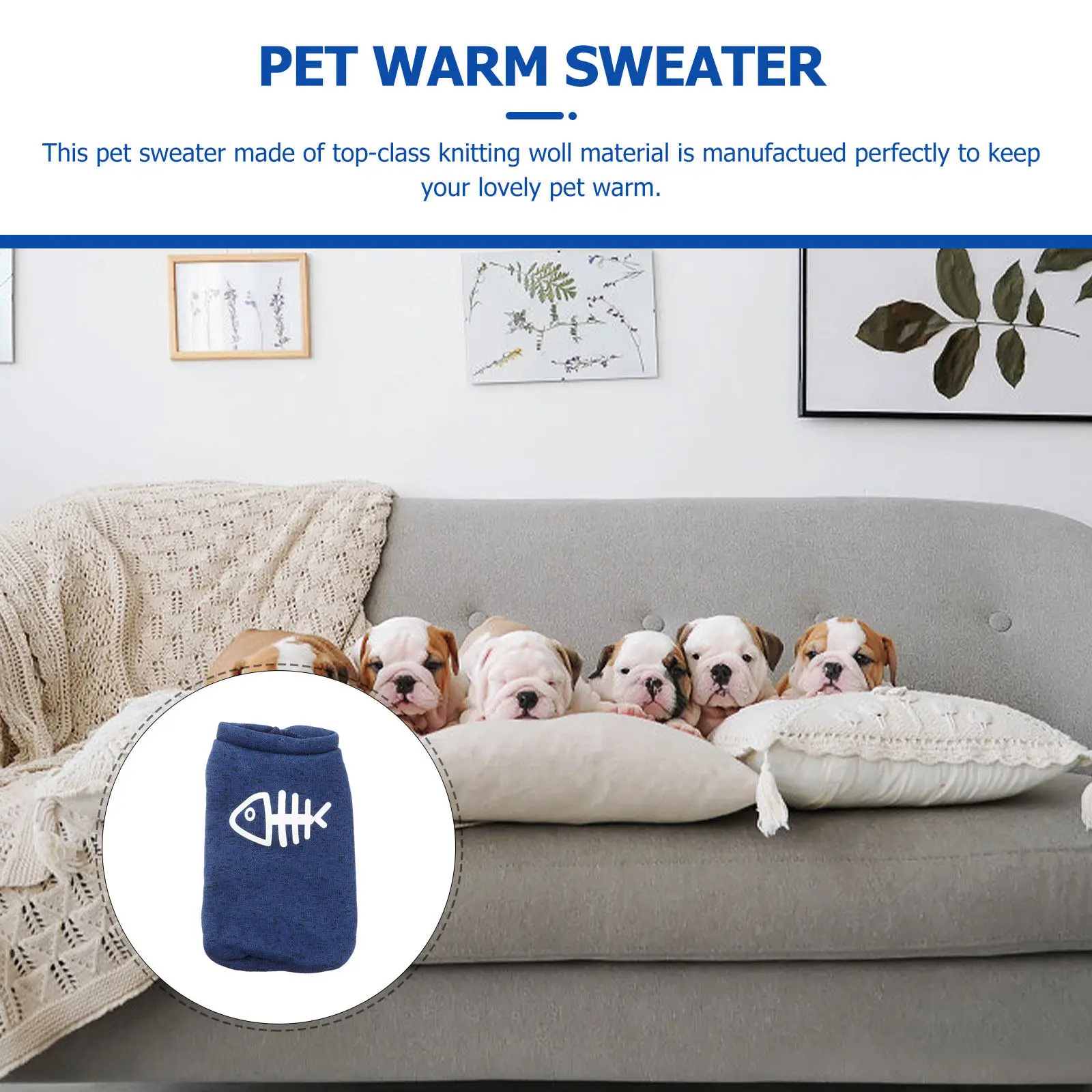 Warm Pet Sweater for Dogs and Cats Winter Knit Clothing Size S Blue Super Comfortable Delicate Texture Fashionable Design