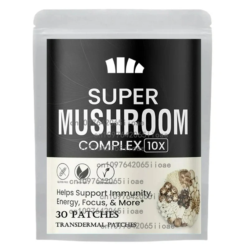 

30 Patches 10 in 1 Mushroom Complex Transdermal Patches for Brain Memory Focus Immune Support Lions Mane-Reishi-Cordyceps