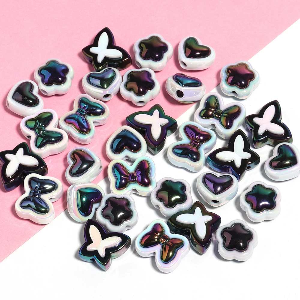 10pcs/lot Acrylic Beads Bows Heart Butterfly Black White Spacer Bead for DIY Bracelet Necklace Jewelry Making  Accessories