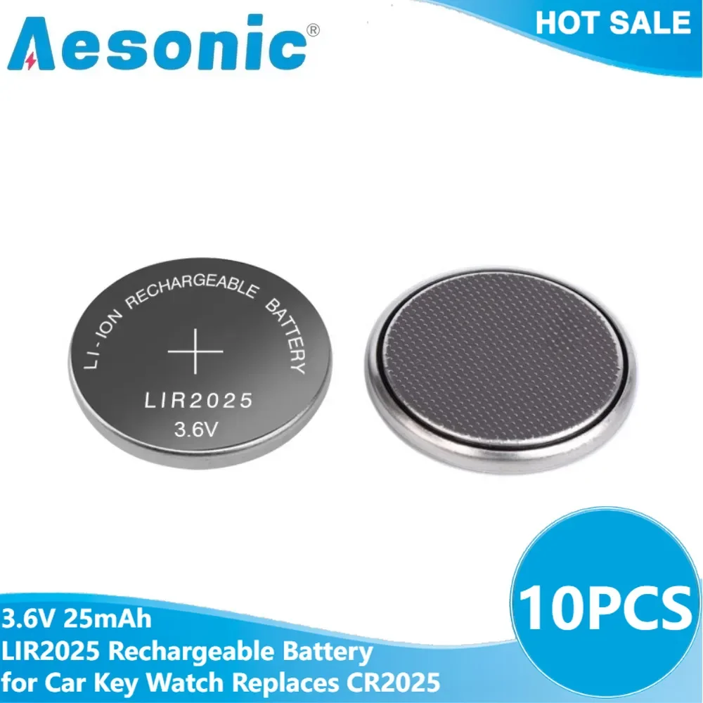 10PCS Rechargeable Battery LIR2025 3.6V 25mAh Lithium Button Coin Cell Batteries for Car Key Watch Cell LIR 2025 Replaces CR2025