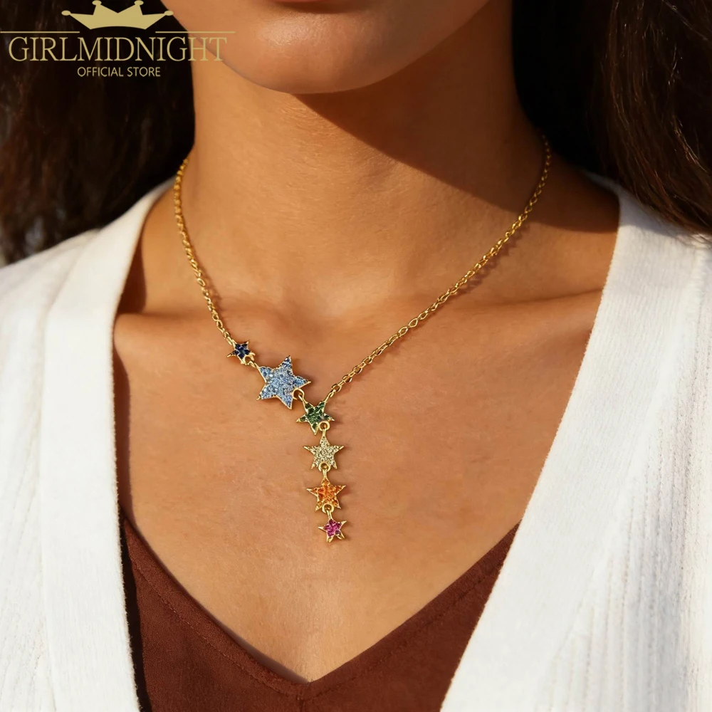 2026 Women Fashion Party Jewelry Micro Pave Colorful Cz Rainbow Star Link Chain Sexy Multi Layer Choker Y Charm Weomen Necklaces