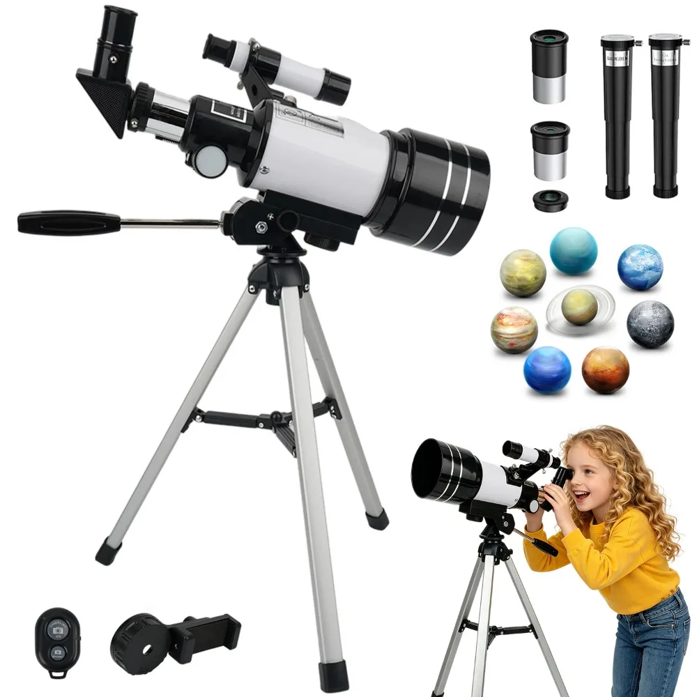 Télescope astronomique à ouverture de 70 mm et longueur focale de 400 mm, télescope réfracteur portable à mise au point manuelle 15-150X, parfait pour l'observation lunaire, l'observation des étoiles et la observation des oiseaux, excellent cadeau pour les débutants, les campeurs et l'apprentissage scientifique en famille