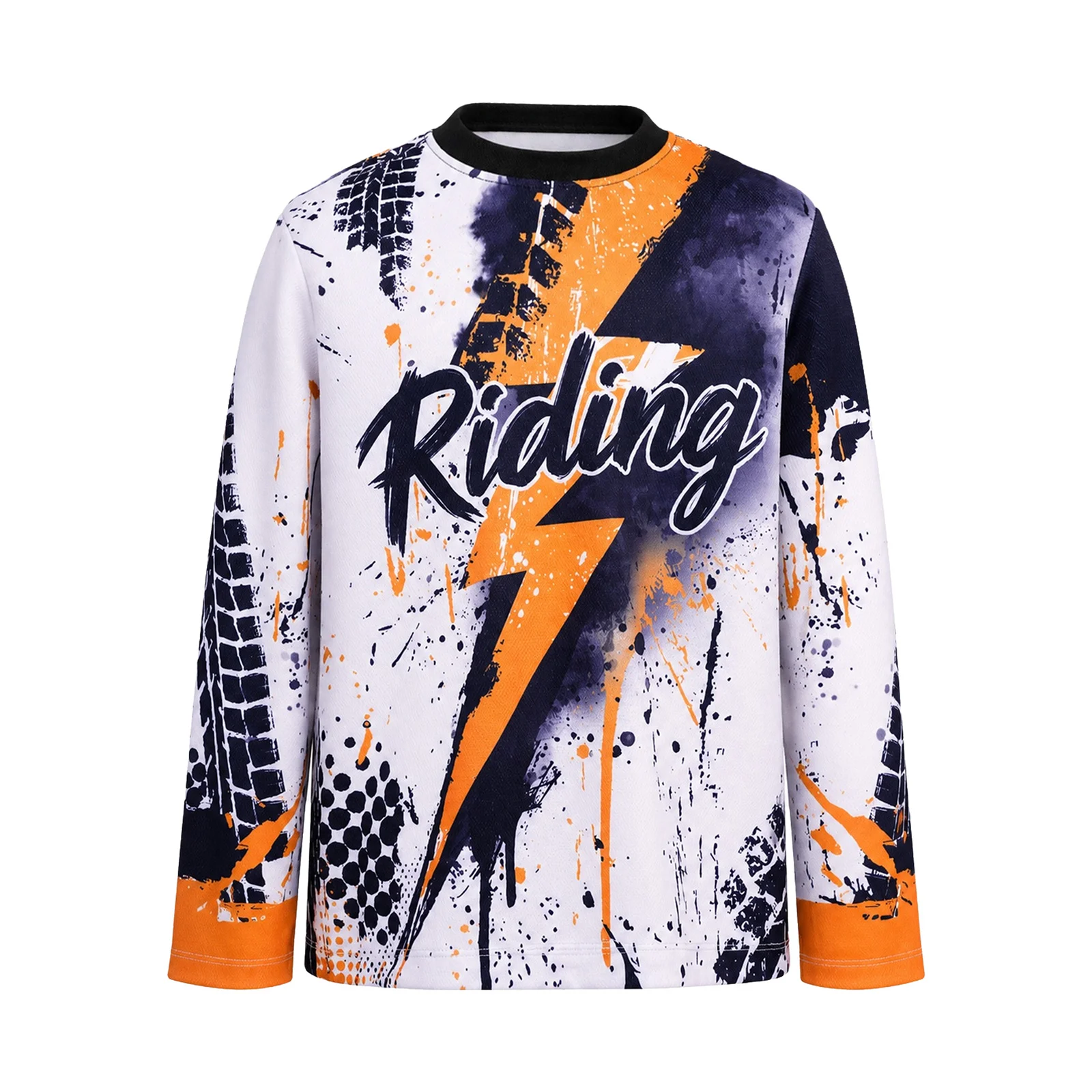Jungen Dirt Bike Trikot Kinder Motocross Shirt Langarm Schnelltrocknend MTB Radsport-Oberteil Graffiti-Reifendruck Motocross-Trikot – Detail 17