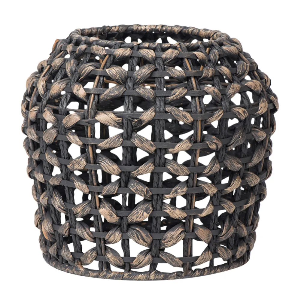 Woven Lamp Shade Natural Hyacinth with Iron Frame Rustic Style Decorative Lamp Cover for Hanging Pendant Indoor Lighting