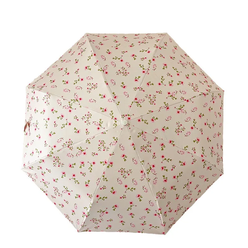 French Floral Photo-taking Girl\'s High-looking Umbrella Fully Automatic Sunny or Rainy Folding Sun Protection UV Parasol