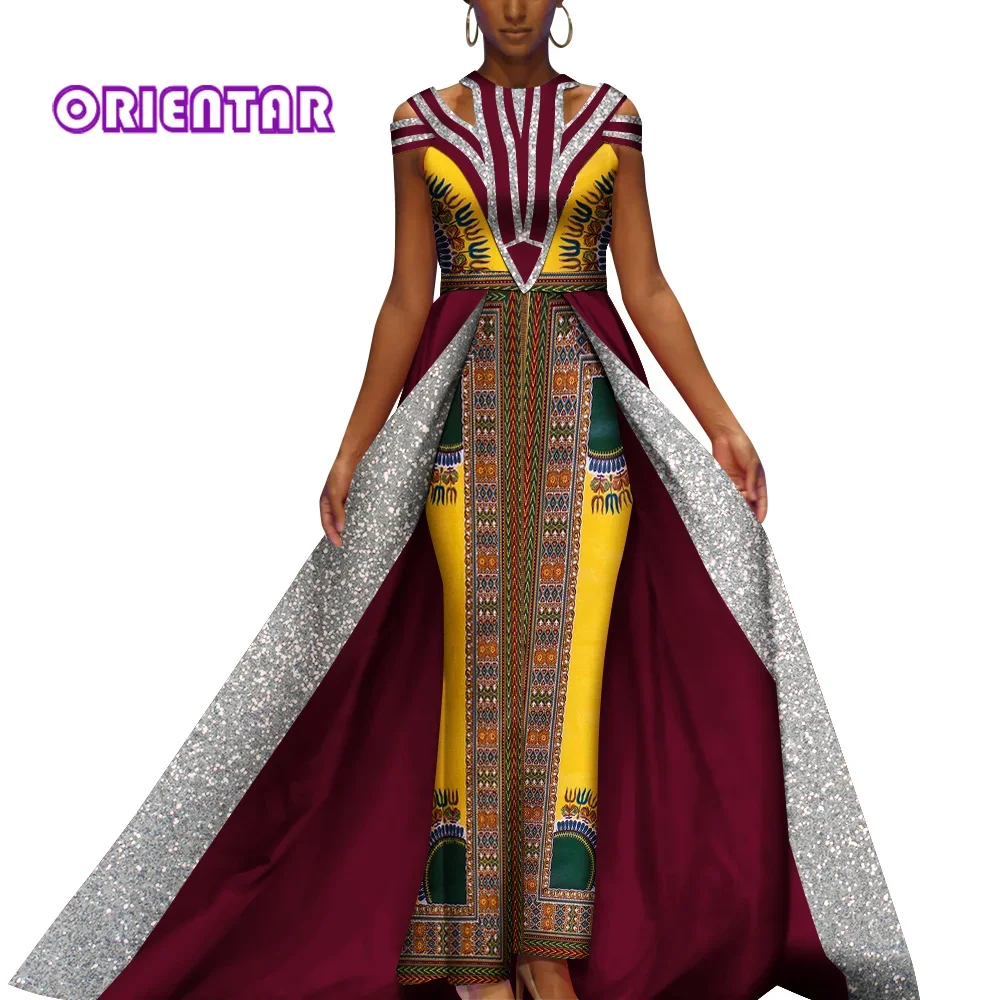 Robe Africaine Femme African Dresses for Women Ankara Print Maxi Long Dress Traditional Dashiki African Clothes Plus Size WY9678