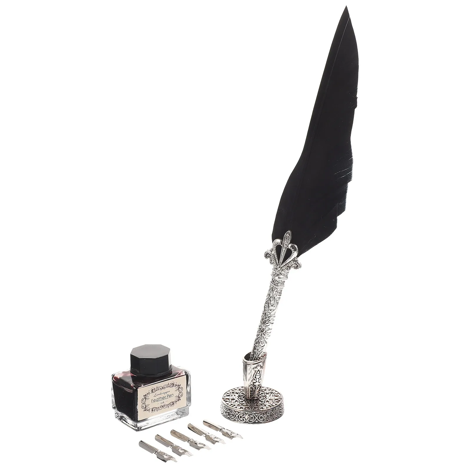 

1Set Feathery Dip Pen Decorative Lightweight Calligraphy Pen Business Signature Ink Writing Quill Reusable Gift